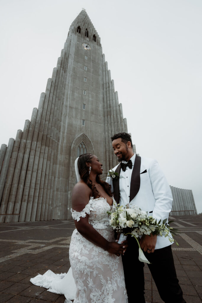 Hallgrimskirkja wedding in iceland bride and groom