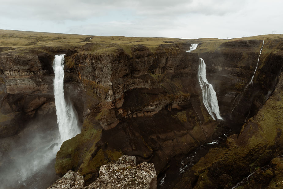 vast valley in iceland with waterfalls.